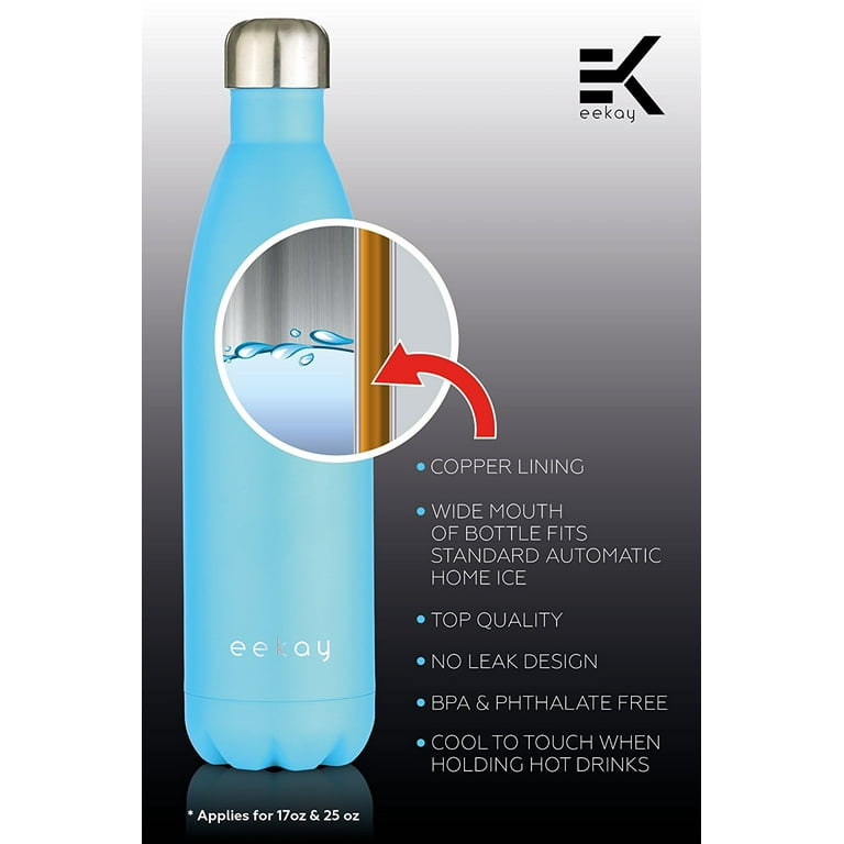 KIVY Stainless Steel Insulated Water Bottle 16oz | Leak Proof BPA-Free Metal Water Bottle - Stainless Steel Water Bottle Stainless Steel - Slim