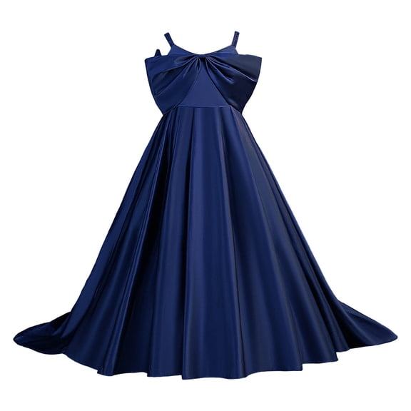 Bobifish Toddler Girls Banquet Dress Elegant Sleeveless Bow Party Dress With Satin Bodice Kids Wedding Flower Girls Dresss