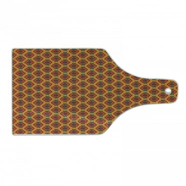 Burnt Orange Cutting Board, Abstract Flourishing Nature Pattern with Blooming Petals and Foliage Leaves, Tempered Glass Cutting and Serving Board, Wine Bottle Shape, Multicolor, by Ambesonne