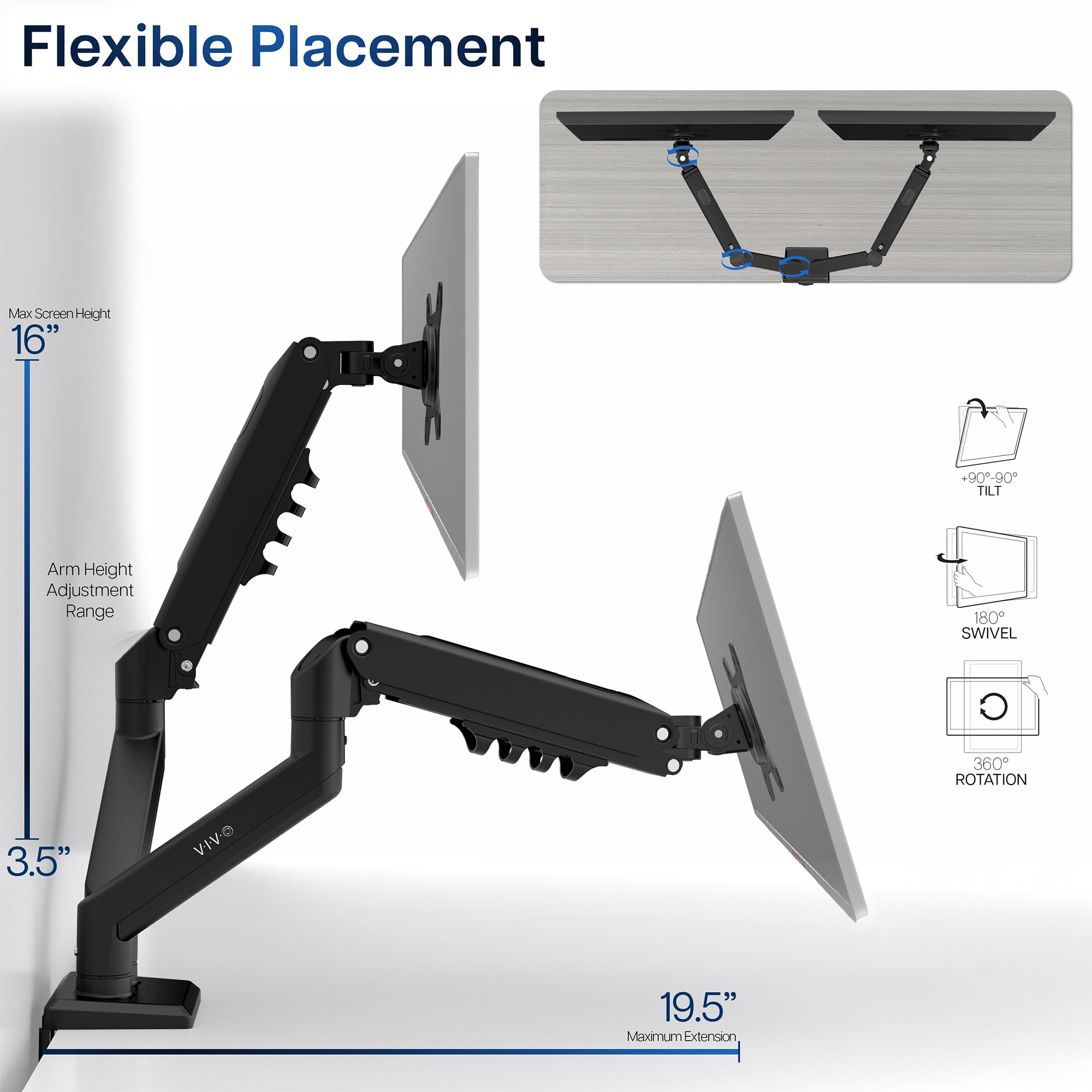 VIVO Black Dual 13" to 30" Computer Monitor Counterbalance Desk Mount Stand