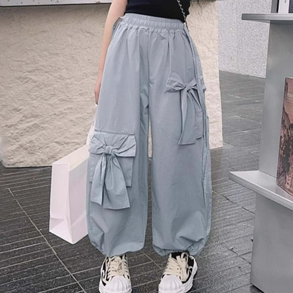 SNKSDGM Back-to-School Girls Cargo Pants Elastic Waist Casual Joggers with Multiple Pockets for Outdoor Daily Wear 6-13 Years
