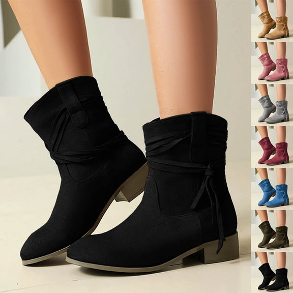 Woman Boots Chunky Low Heel Pointy Toe Ankle Booties Casual Outdoor Dressy Comfortable Winter Warm Shoes for Women Blue 5.5