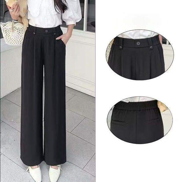 Pantalones de Verano de Pierna Recta con Pretina Elástica y Pantalones de Pierna Ancha para Mujer