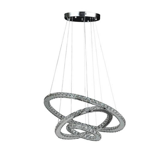 Ore International HBL7003P Lustre à Télécommande LED en Cristal Moderne avec Triple Cerceau Réglable de 11.8 Po à 47.2 Po, Blanc Pur