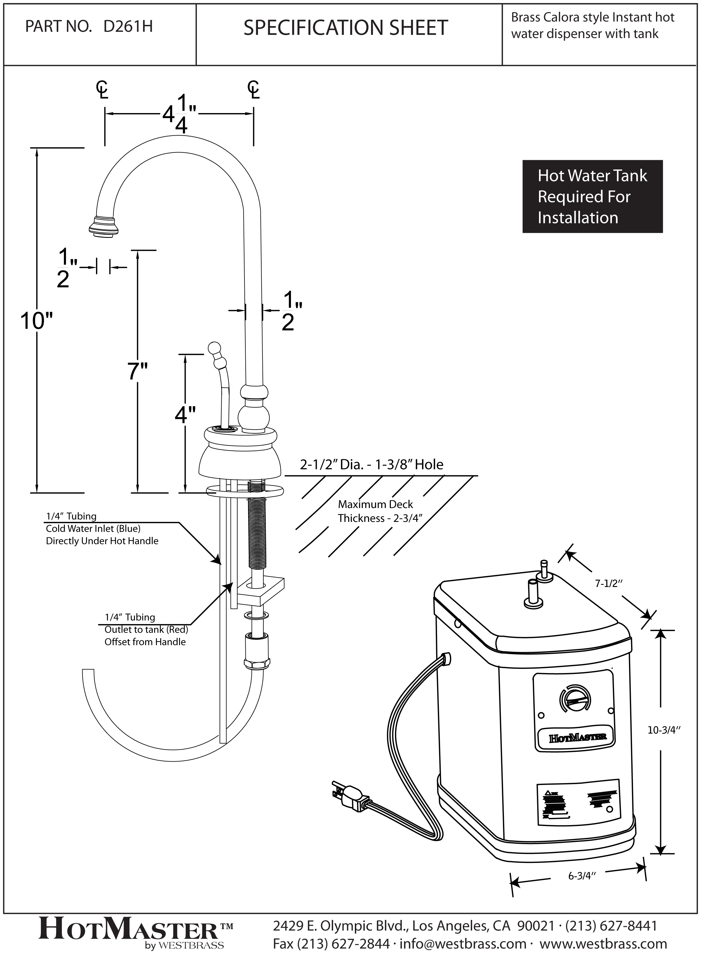 Westbrass Calorah Traditional 10 In Hot Water Dispenser And Tank D261hfp In Polished Chrome