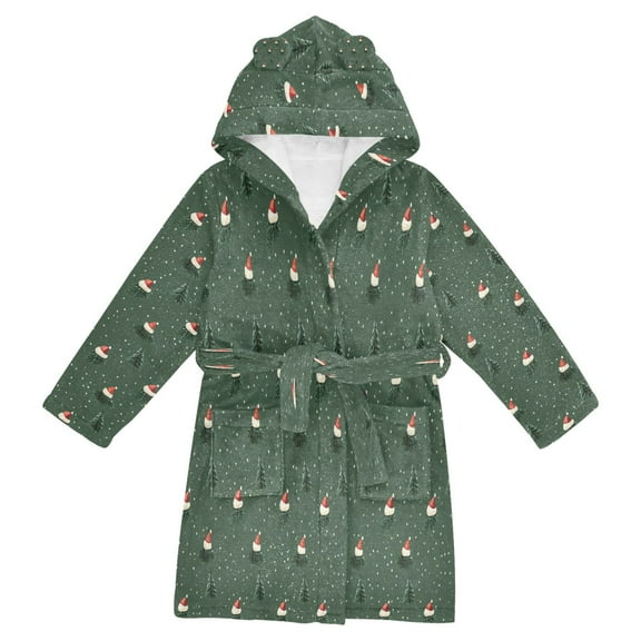 FORMRS Niños Bathrobe Unisex Hooded Robe Soft Plush Pajamas Sleepwear, Size 2-3T, Christmas Forest