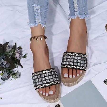 

Cathalem Cute Summer Slippers for Women Indoor Flat Weave Women Toe Slip-On Shoes Beach Slippers Peep Breathable Summer Fashion Shoes Silver 8.5
