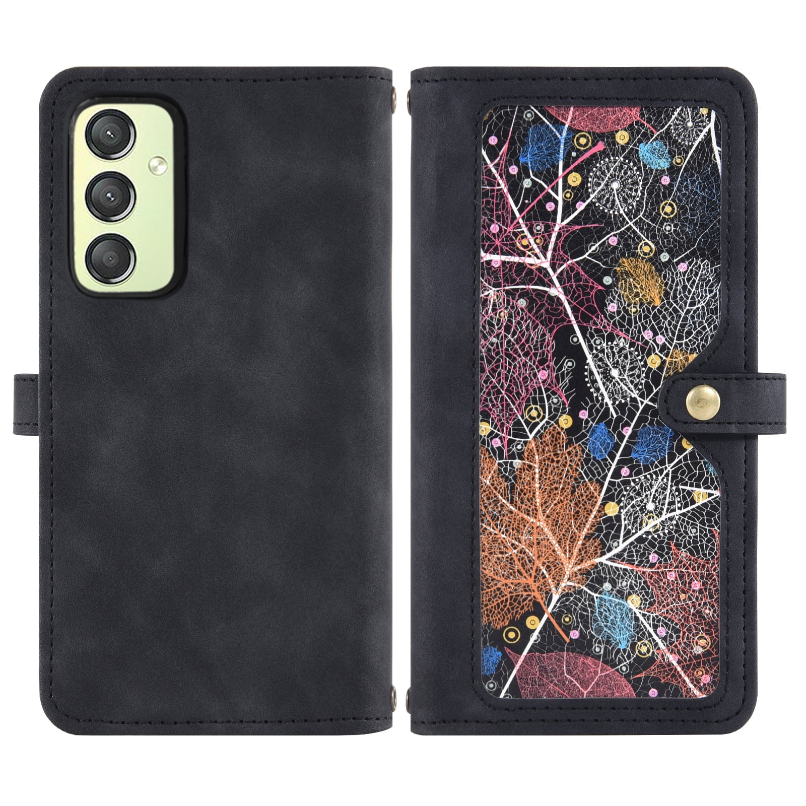 Asuwish Phone Case for Samsung Galaxy A25 5G Wallet Cover With Tempered Glass Screen Protector Crossbody Wrist Strap Flip Pattern Zipper Credit Card Holder Stand Cell A 25 25A SM-A256U Women Black