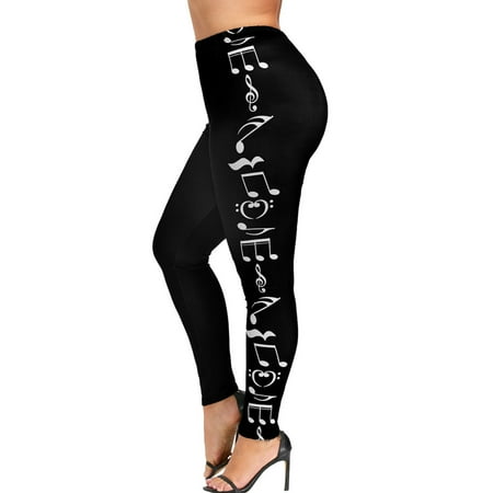 Tuscom Fashion Women High Waist Plus Size Yoga Sport Pants Music Note Leggings Trousers