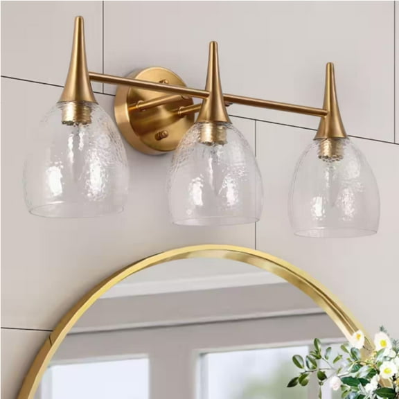LNC Cymerlarity Modern Plating Brass Vanity Light 21.5 in. Bathroom Powder Room Wall Light with Textured Glass Shades