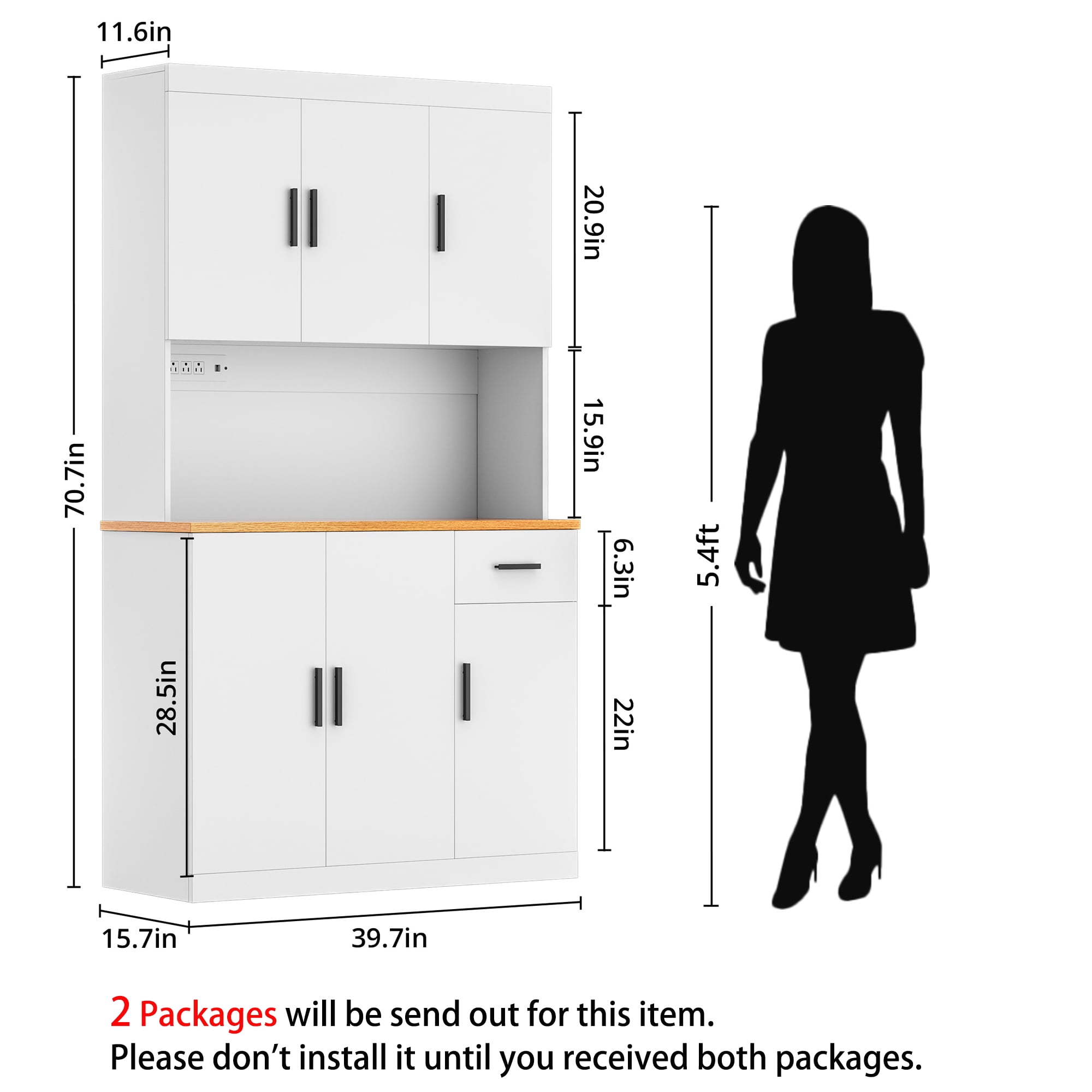 DIYART White Kitchen Pantry Cabinet, 71" Tall Kitchen Storage Cabinet with 6 doors and Power Outlet