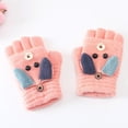 thumbnail image 5 of Flmtop Winter Warm Kids Boys Girls Cartoon Dog Flip Top Knit Half Finger Gloves Mittens, 5 of 8