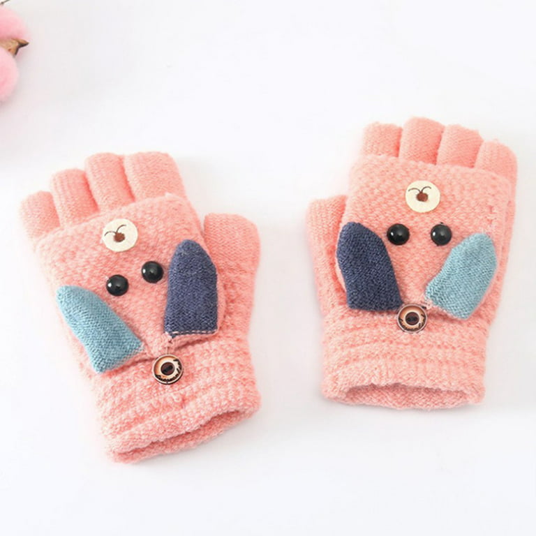 Knit Flip Kids Cover Cartoon Gloves Girls Top with Fingerless Boys Toddler for Mitten Gloves Winter Convertible Choice Dog Dress