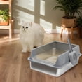 thumbnail image 3 of Arenero para gatos de acero inoxidable caja metálica con laterales altos y pala para gatos grandes medianos fácil de limpiar y duradera, 3 of 8
