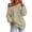 Khaki, variant on Women's Drawstring Off the Shoulder Sweatshirt Lightweight Boat Neck Long Sleeve Workout Tops Loose Casual Solid Color Fall Pullovers S