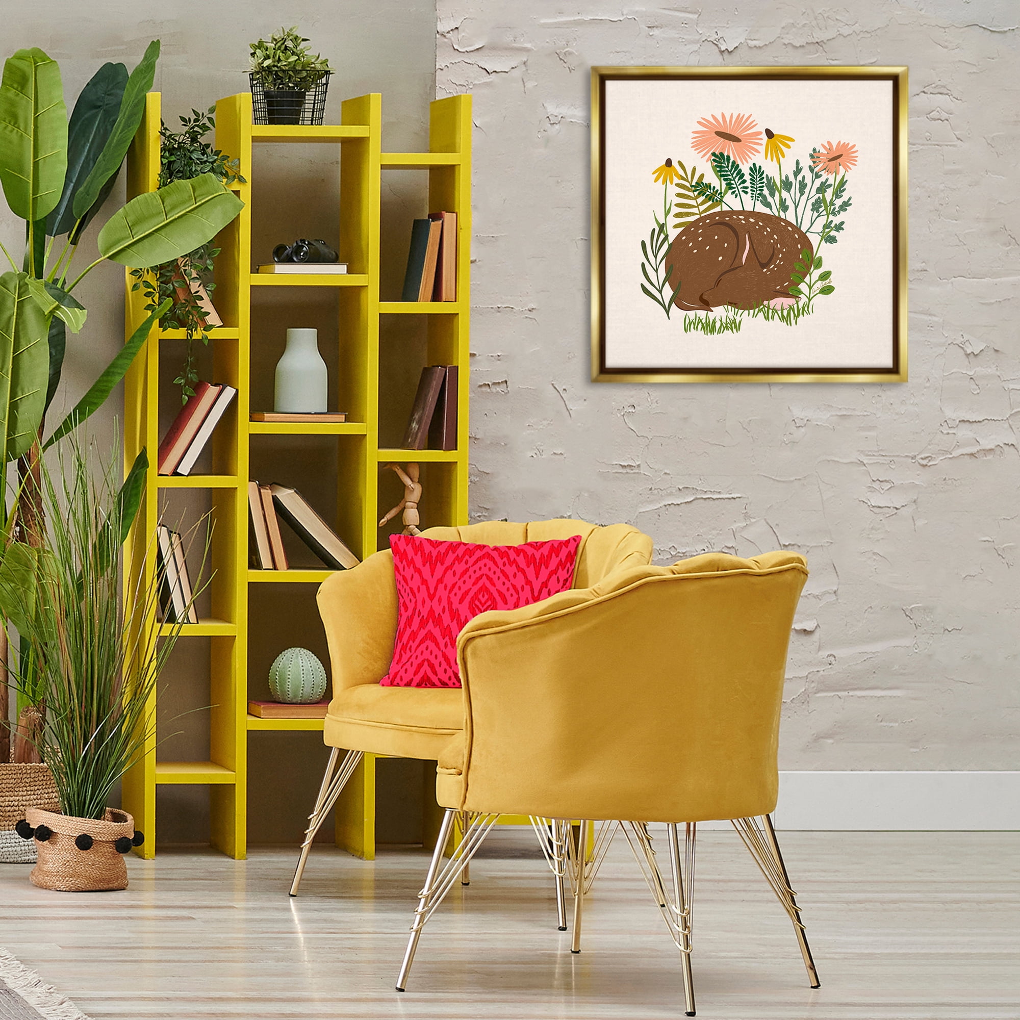 Stupell Industries Sleeping Deer Among Daisies Animals Painting Gold Floater Framed Canvas Art Print Wall Art, 25 x 25