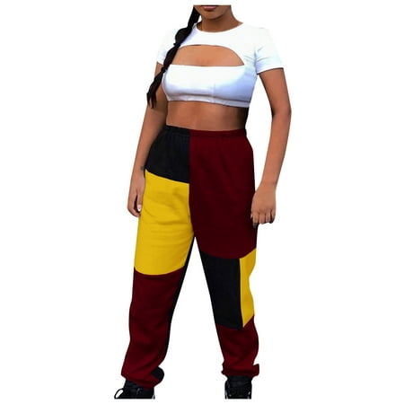 

koaiezne Color Women Casual Trousers Patchwork Waist Elastic Beam Pants Stitching Fashion Pants Cover up Pants for Women Maternity Winter Pants for Women