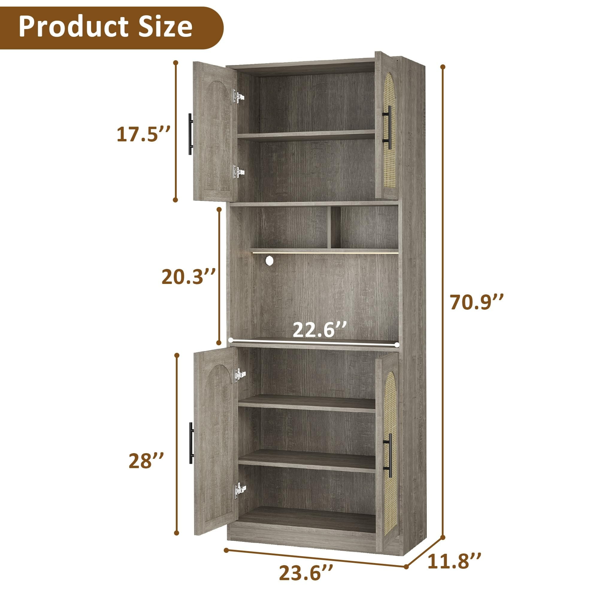 71" Tall Kitchen Storage Cabinets,Pantry Cabinet for Kitchen Storage with LED Light,Microwave Stand with Storage,Freestanding Kitchen Hutch,Kitchen Pantry Storage Cabinet with Microwave Shelf