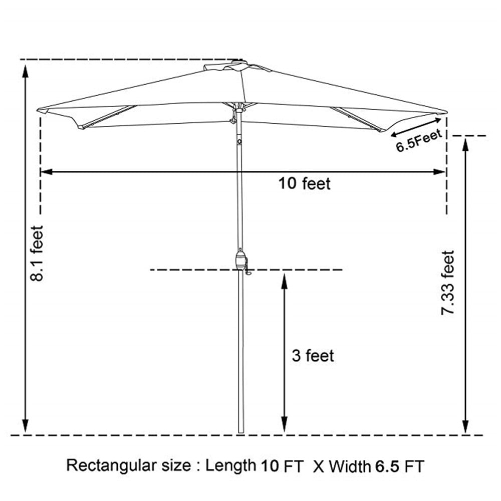 Superjoe 6.5×10ft LED Solar Lighted Patio Umbrella 6 Ribs Market Fade-Resistant Umbrella with Push Button Tilt & Crank, Red