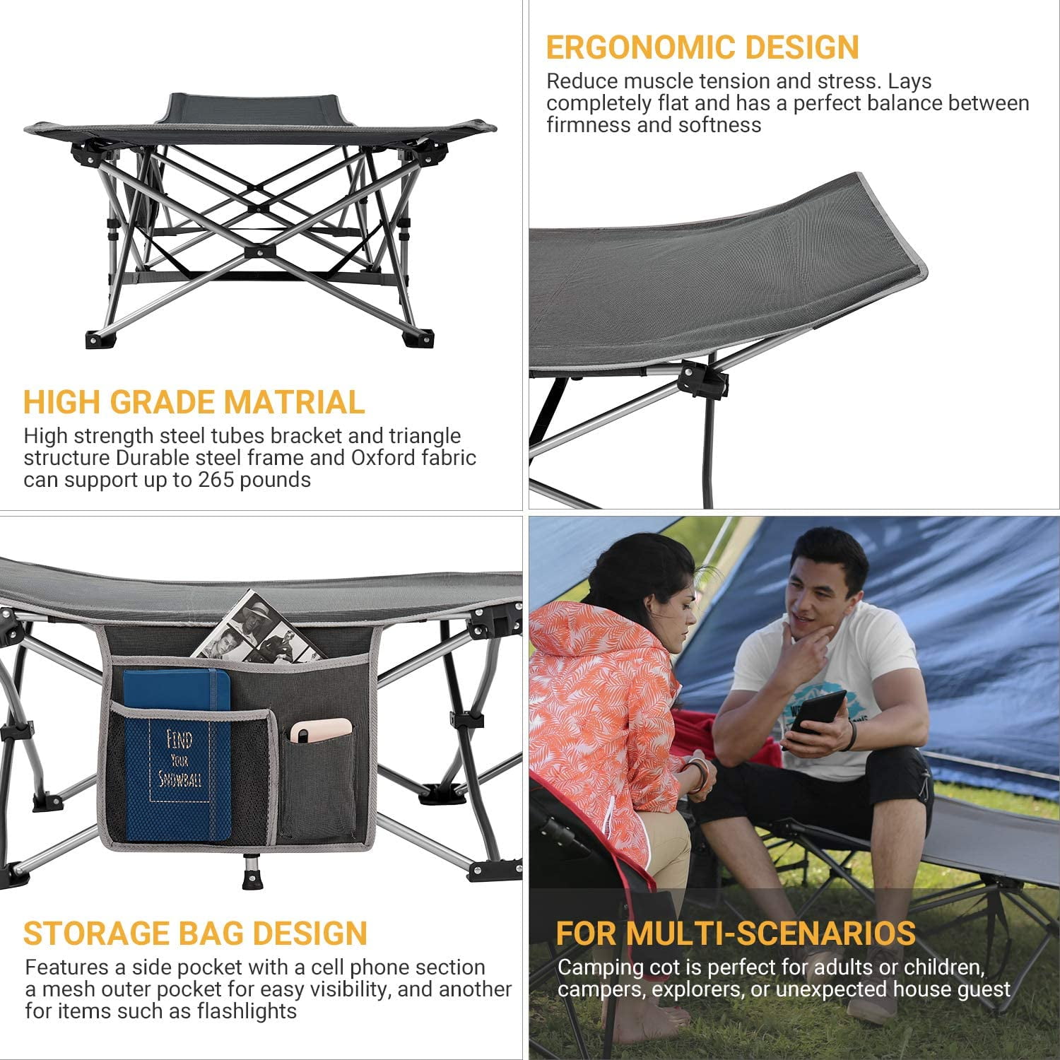 KingCamp Portable Folding Camping Cot Lightweight Sleeping Cot for