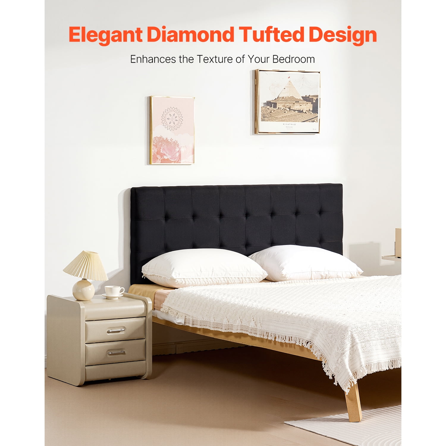 KFFKFF Queen Size Headboard with Adjustable Height, Diamond Tufted Design for Comfort, Dimensions W62.2 x H(42.72-54.53) x D2.76 in, Suitable for Bedrooms, Hotels, Homestays, and Dormitories, Black