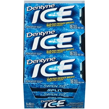 Ice Sugar Free Gum (Peppermint 16 Piece Pack of 9), Practice safe breath and get intense freshness with Dentyne Ice Sugar-Free Gum. By