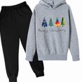 thumbnail image 2 of Vornjynx Girls 2 Piece Outfit （2-13） Hooded Sweatshirt with Christmas Tree Print and Sweatpants Set Casual Clothing Gray, 2 of 3