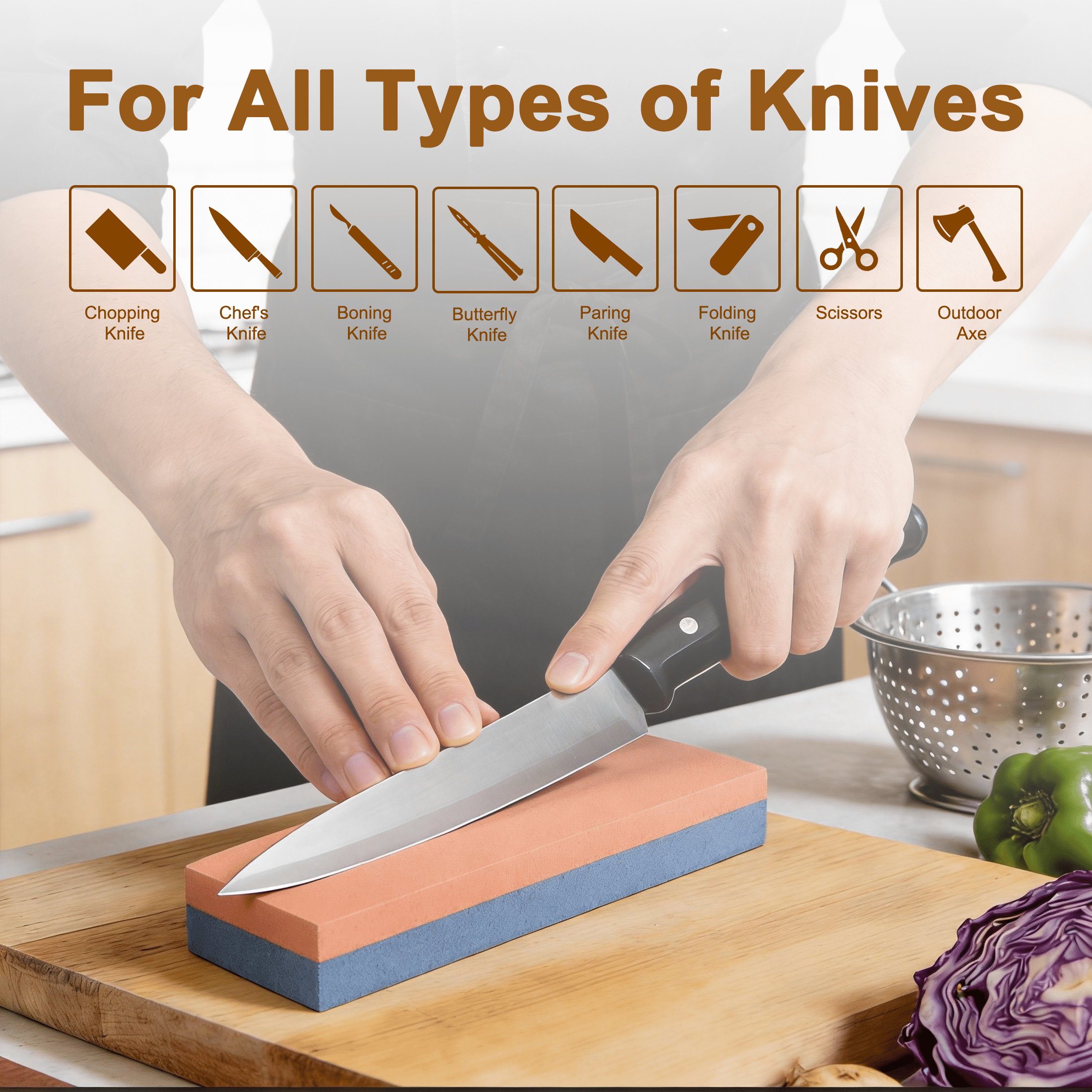 2 Sided Sharpening Stone, Knife Sharpener Stone Kitchen Whetstone Knife Sharpener for Scissors Knives Outdoor Kitchen