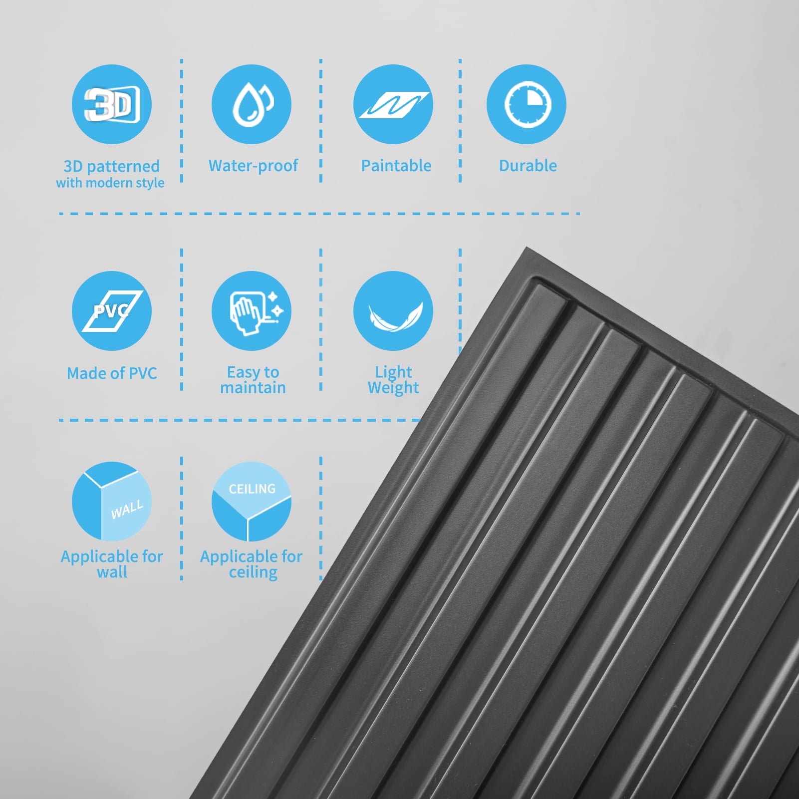 Art3d 24x48" Black Pvc Drop Ceiling Tile 96 sq ft Coverage Area 12 Pack