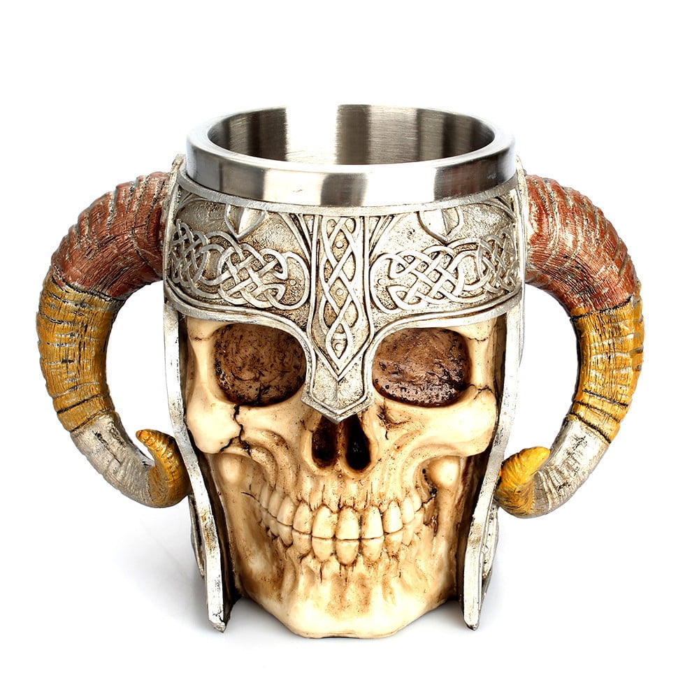 Coffee Mug Resin Striking Warrior Tankard Viking Skull Double Wall Couple Cup 