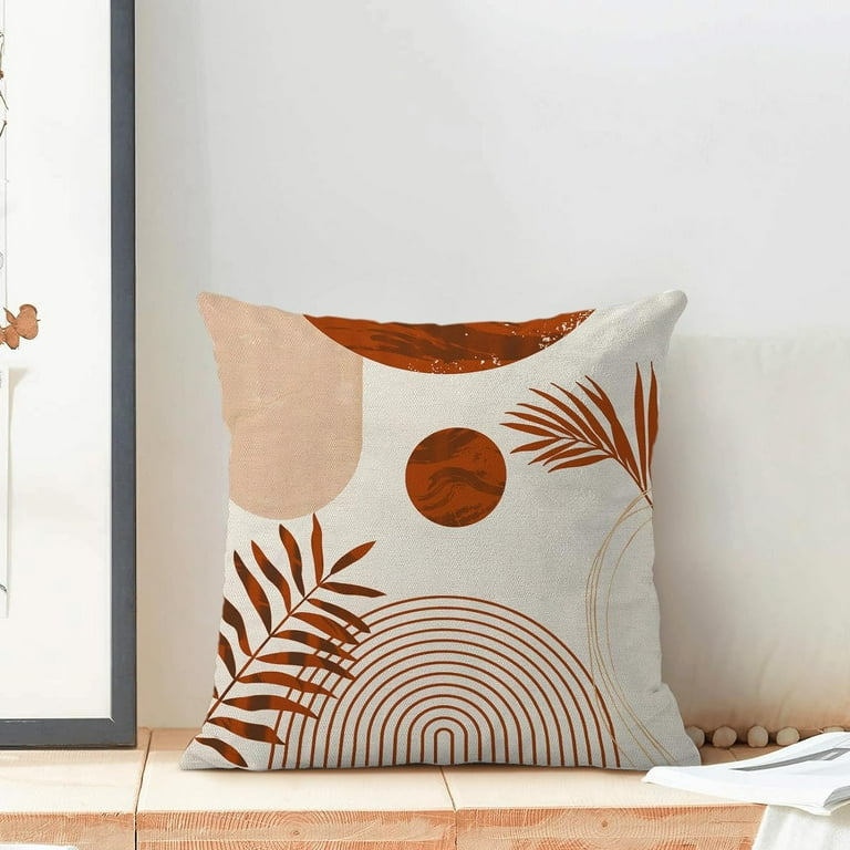 Boho Summer Outdoor Pillow Covers 18 x 18 Inch, Burnt Orange Leaf