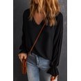 thumbnail image 4 of ABPHQTO Blusa negra con manga de obispo y puños acampanados para mujer, 4 of 5