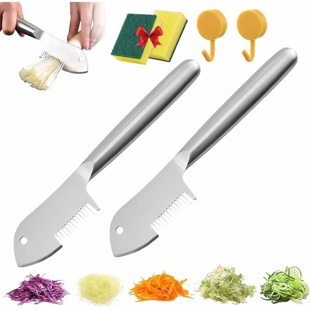Stainless Steel Multi-purpose Julienne Peeler,2 in 1 Protable Handheld Vegetable Shredder,Quick & Easy Kitchen Shredder Tool,Comfortable Handle &Hanging Holefor Kitchen Peeling Tools (2PCS)