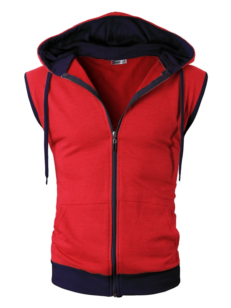 H2H Mens Active Fashion Sleeveless Hoodie Zip-up Vest RED US 3XL