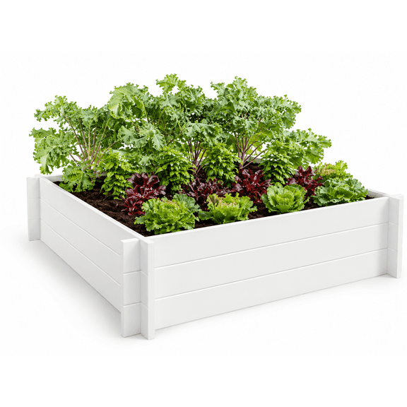 Vita Classic 48"L x 48"W x 11"H Vinyl Hudson Raised Garden Bed, White, VA68237
