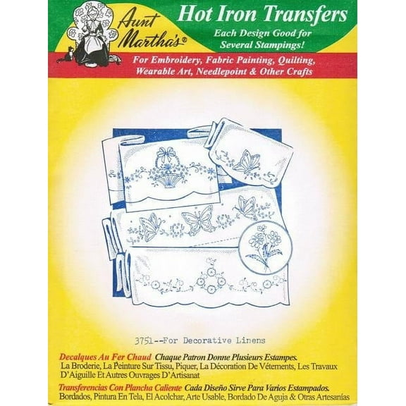 For Decorative Linens Aunt Martha's Hot Iron Embroidery Transfer