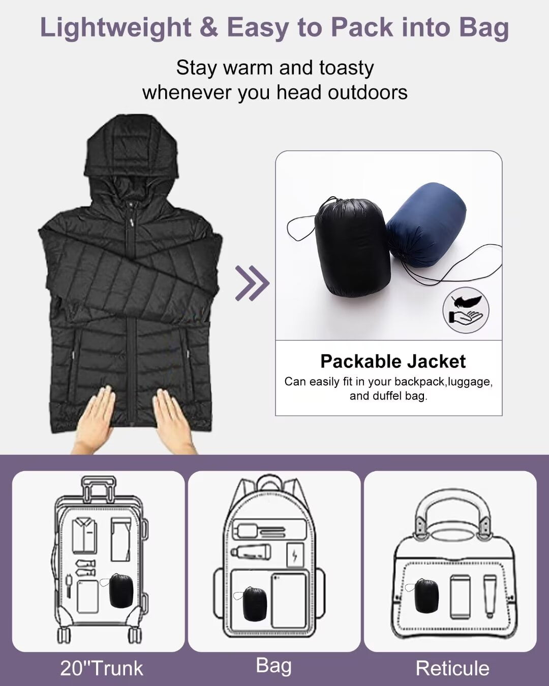 Womens Plus Size Coats Lightweight Puffer Jacket Packable Coat Dark Grey 2X - image 4