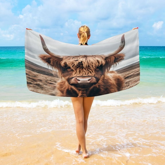 Ryvnso A Highland Cow Oversized Beach Towel Microfiber Bath Blankets Swimming Fitness 37" x 74"