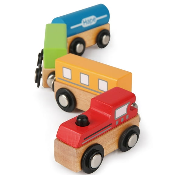 Hape: Qubes: Magnetic Classic Train - 4pc Wooden Connecting Train Set, Brightly Colored Magnetic Linking Pieces, Push & Pull Play, Kids Ages 3 