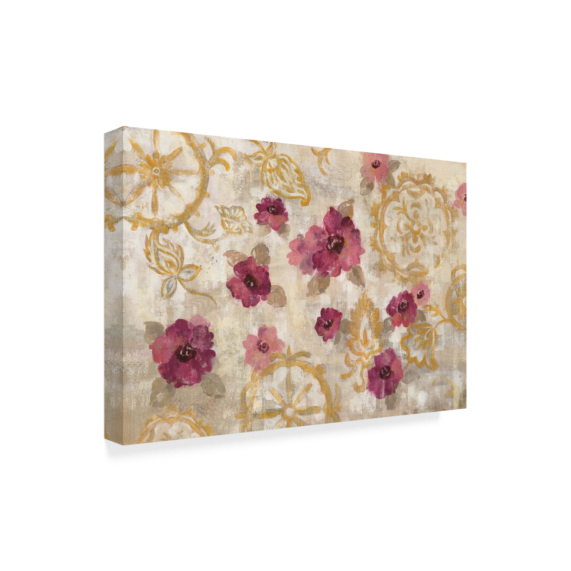 Trademark Fine Art 'Elegant Fresco Gold Floral' Canvas Art by Silvia Vassileva