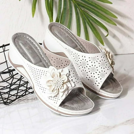 Aueoeo Sandals for Women  Women s Wedge Sandals Leather Orthopedic Sandals With Arch Support Comfortbeach Sandals Shoes