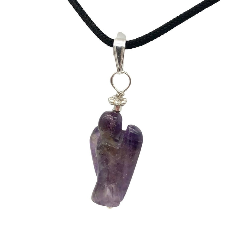 Amethyst Angel Pendant Necklace Semi Precious Stone Jewelry Silver Pendant