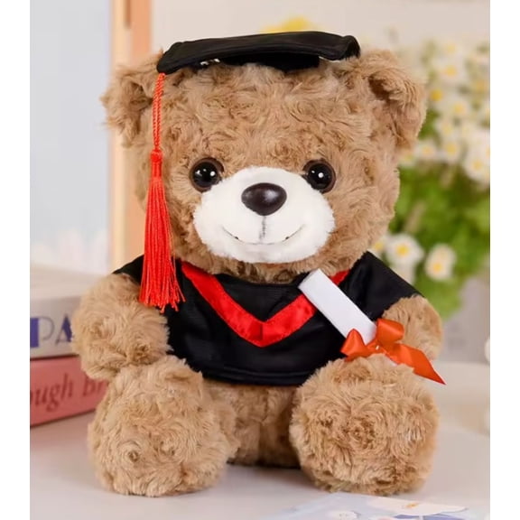Graduation Bear Plush Stuffed Animal Plush Toy Graduation Gift - Brown Bear with Red Tassel, 9" tall, 1 count
