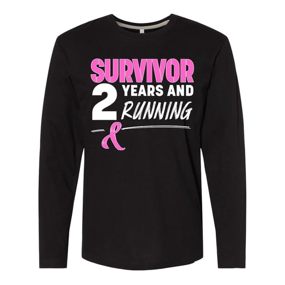 Inktastic Breast Cancer Survivor 2 Years and Running with Pink Ribbon Long Sleeve T-Shirt