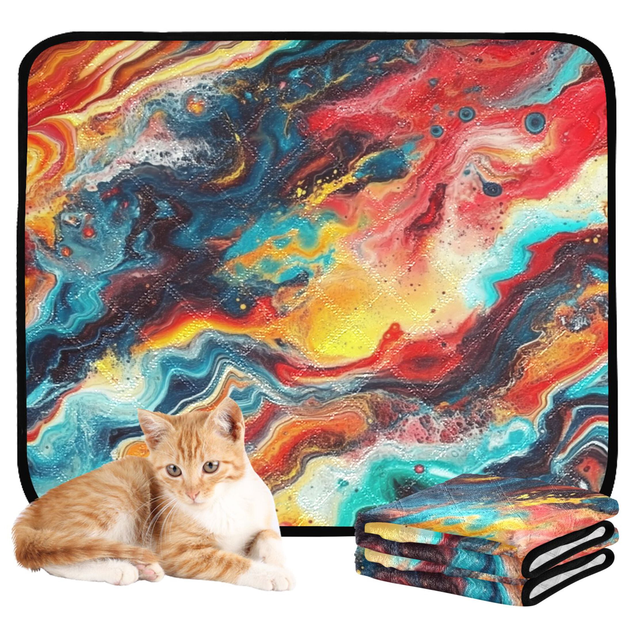 Qxltty Colorful Flow Patterns Cat litter Pads Pet Set of 2 Diaper Mats Center Anti-leakage Layer Absorbent Soft and Comfortable