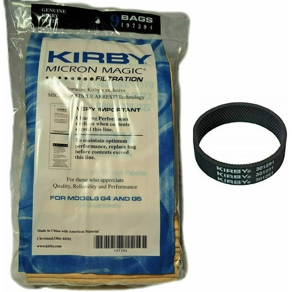 KIRBY VACUUM CLEANER BAGS (9 count) G3 G4 G5 G6 ULTIMATE G G7 G7D MICRON MAGIC 197394   Belt