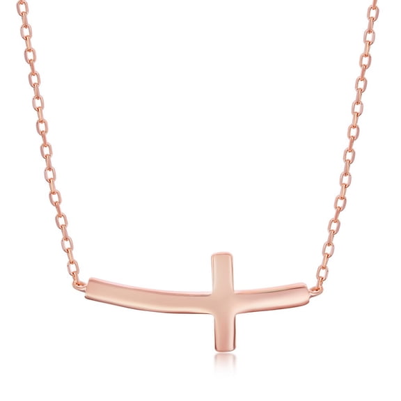 TheJewelryHut Fancy Designer Sterling Silver Curved Sideways Cross necklace - Rose Gold Plated