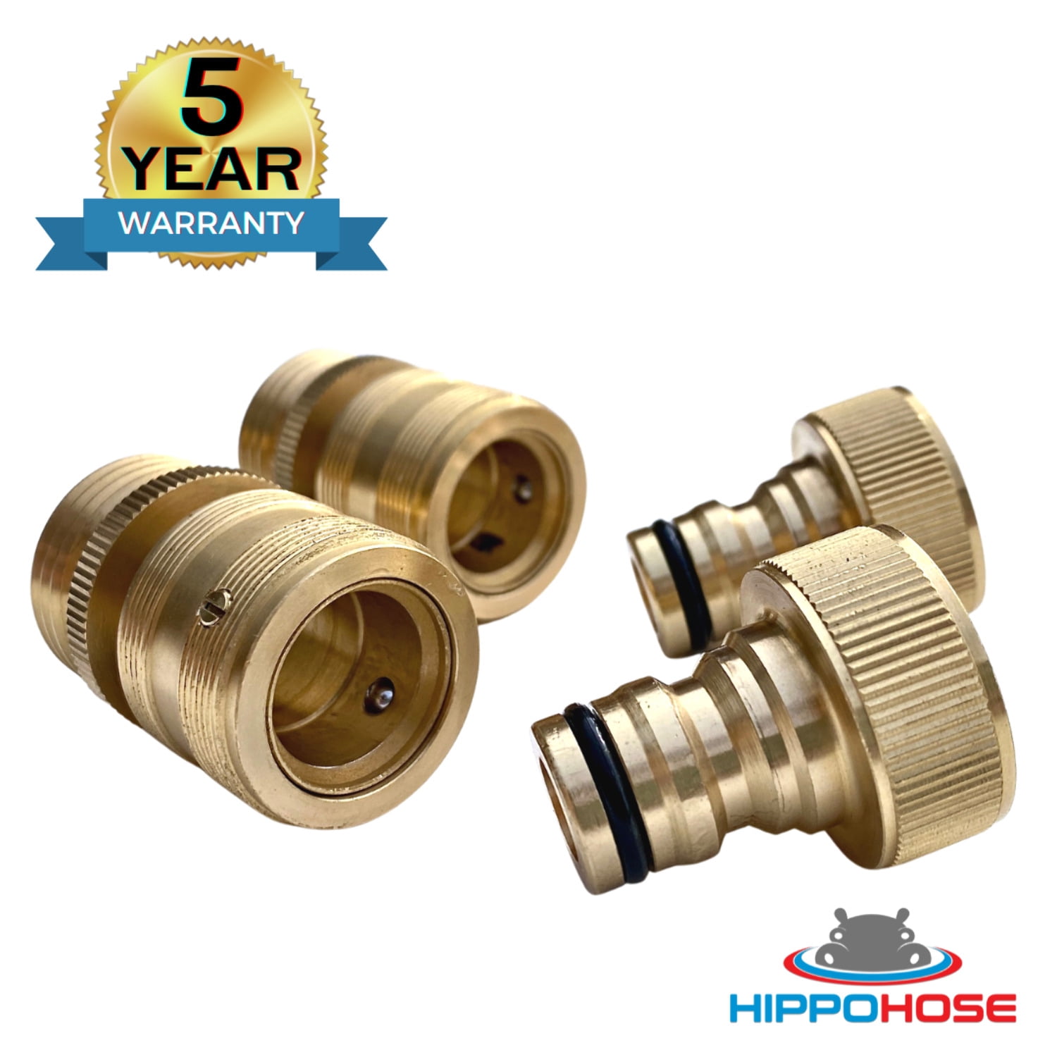 Quick Connector Garden Hose Fittings (4Pack) - Leak Free - 3/4" Snap-On Water Hose Adapter for Quick Release - Solid Brass - Quick Connection Garden Hose Connectors