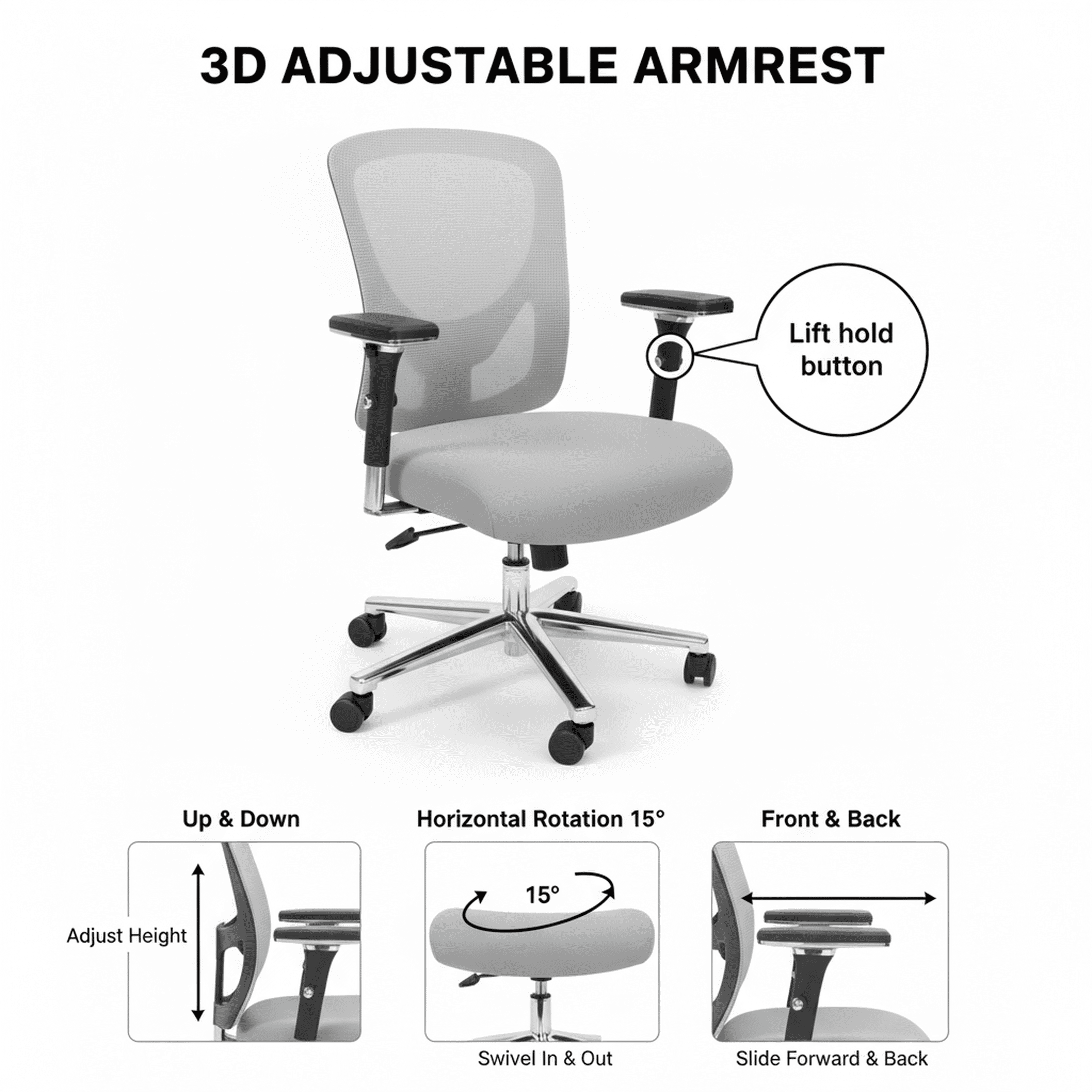 edx Ergonomic Office Desk Chair, Heavy Duty Computer Chair with Adjustable Armrest, Computer Executive Desk Chair , Lumbar Support, Gray