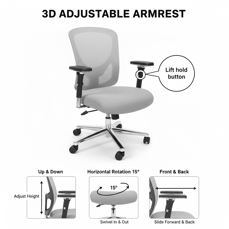 Edx Ergonomic Office Chair, Gray Mesh with Lumbar Support photo 4